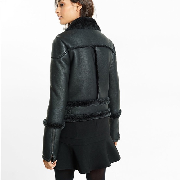 NWT Express Black Faux-Shearling Moto Jacket - Picture 2 of 8